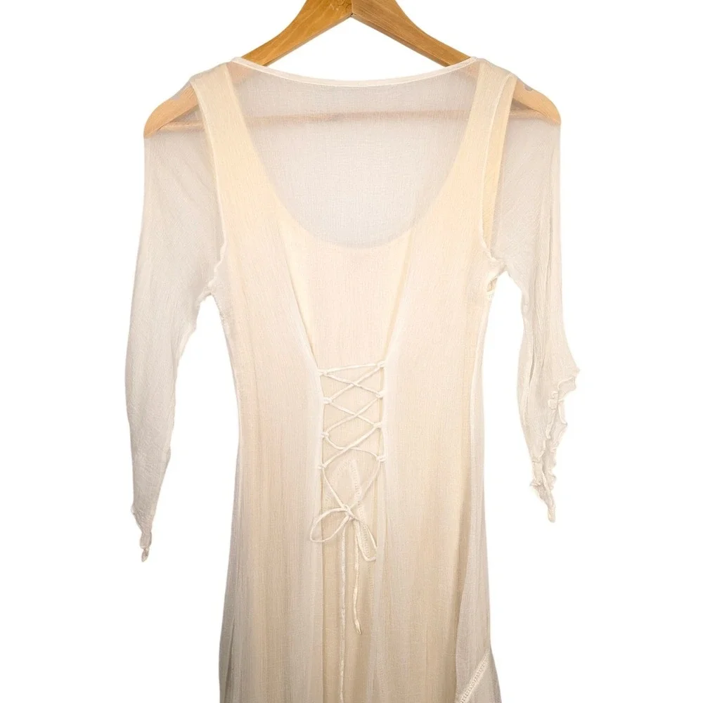 Age of Love by Nataya Great Gatsby Party Dress Cream Lace Up Back Tiered Dress L